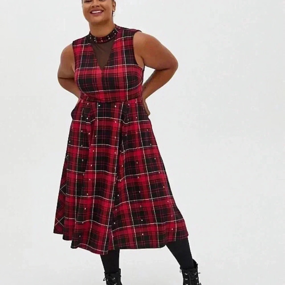 Torrid Red Plaid Rockstar Punk Skater Dress 00 - Picture 1 of 6
